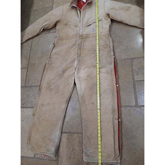 70s Carhartt Coveralls Sz M Boiler Jump Suit  Red Lining Distressed Corduroy VNT - Picture 15 of 16
